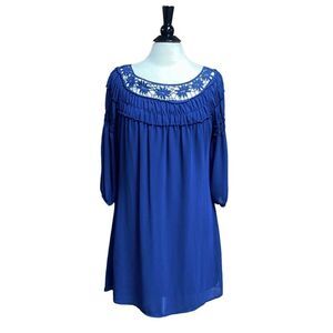 Heart Soul Navy Quarter Sleeve Sheer Overlay Dress Size Large
